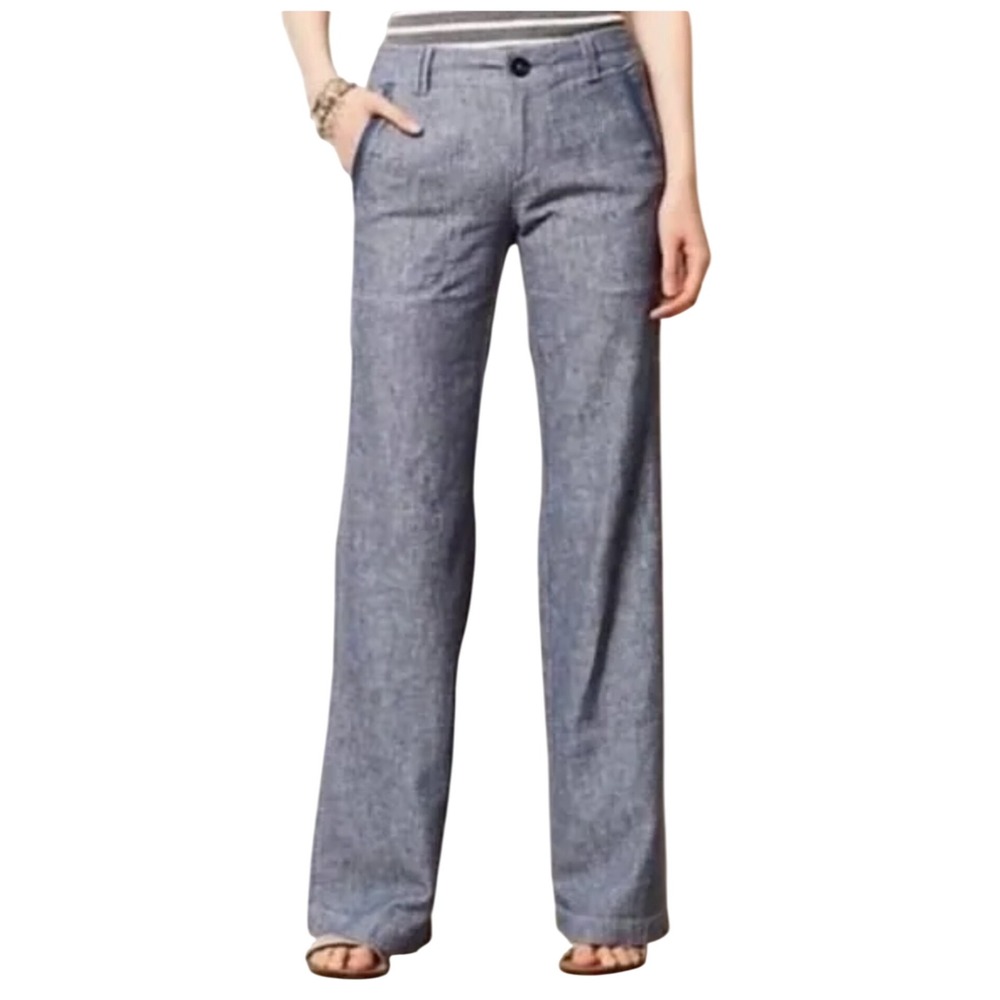 Pilcro and the Letterpress Linen Blend Wide Leg Pants‎ Blue Women's Size 4